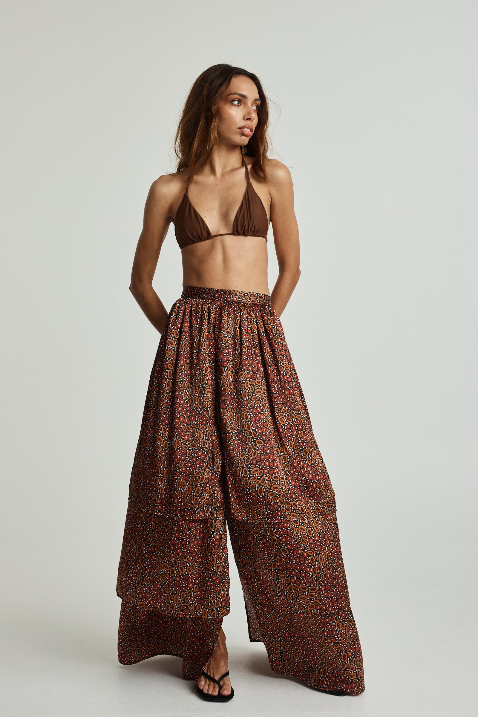 Collectors Edit | Jibaanga Chocolate Silk Layered Maxi Skirt