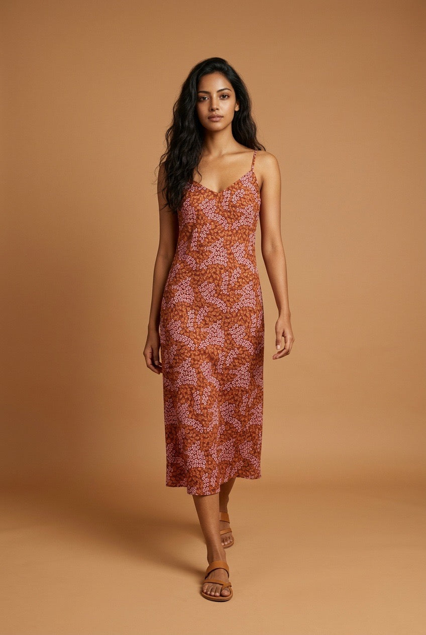 Jibaanga Ochre Linen Slip Dress