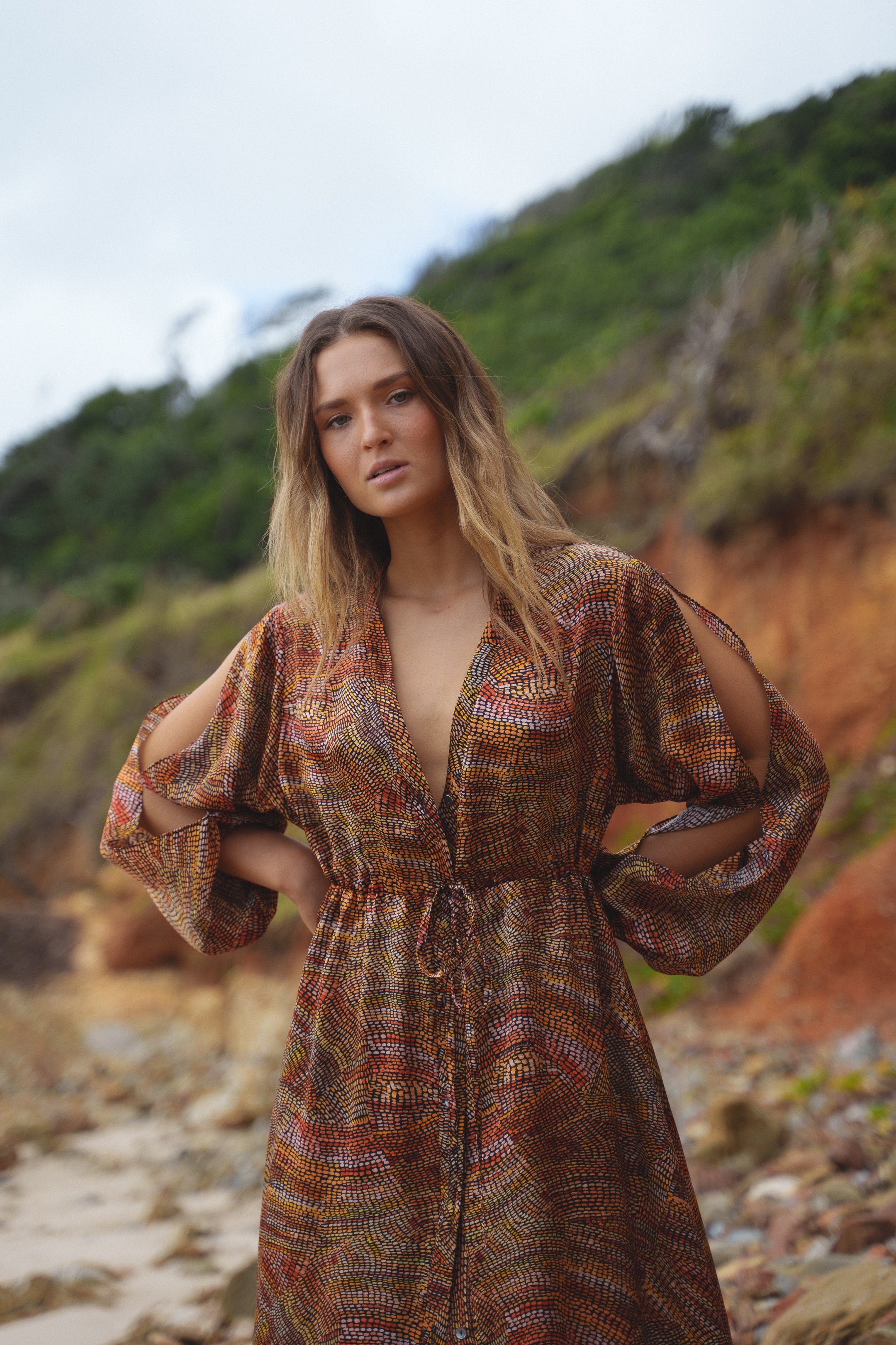 Collectors Edit | Jaanymili Button Front & Slashed Sleeved Silk Dress