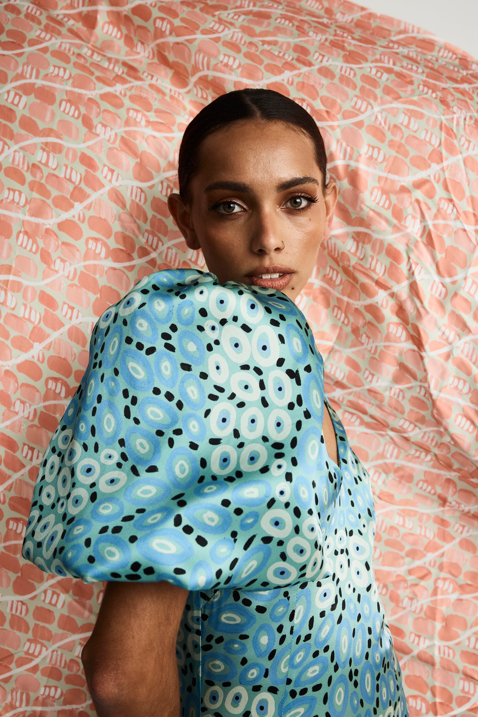 Jibaanga Sky Blue Silk Puff Sleeve Dress