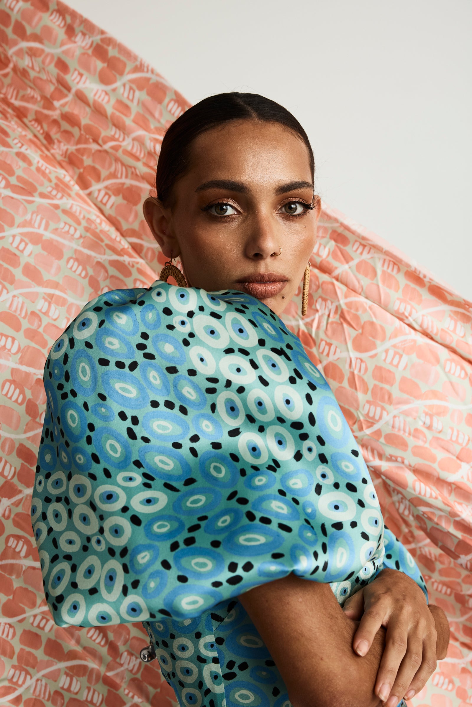 Jibaanga Sky Blue Silk Puff Sleeve Dress