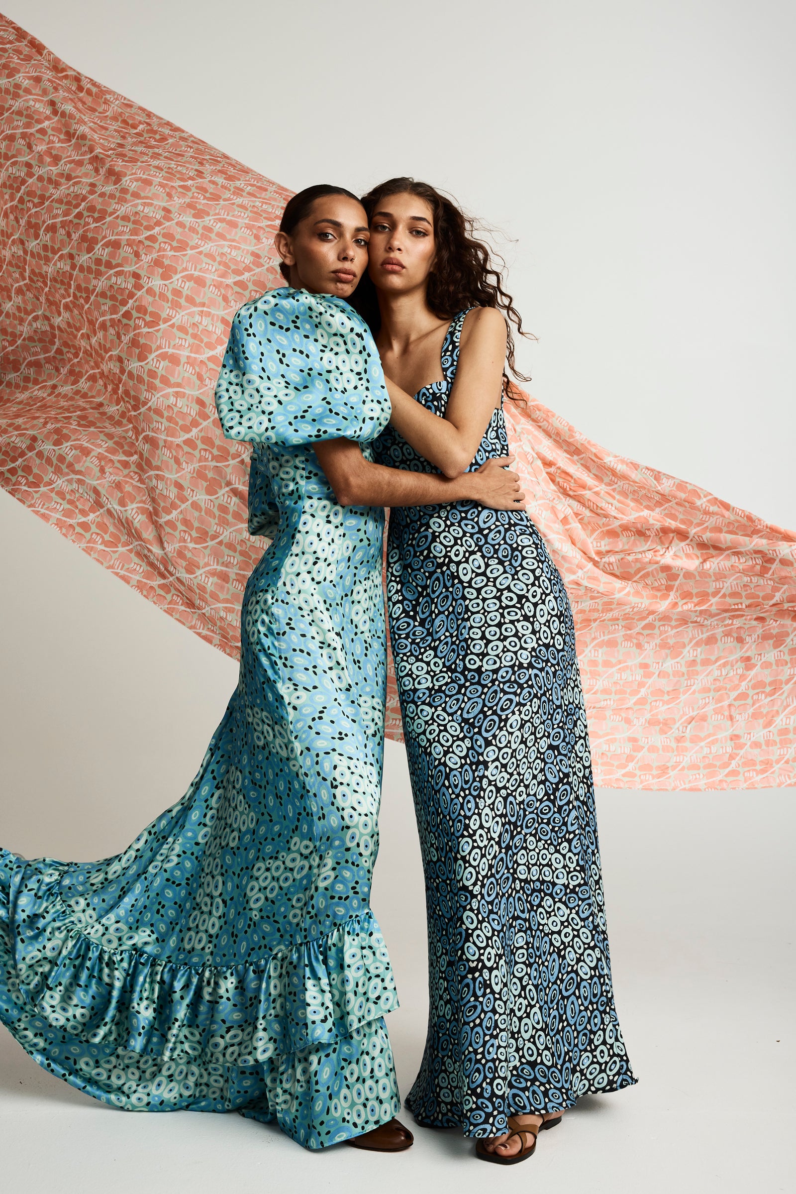 Jibaanga Sky Blue Silk Puff Sleeve Dress