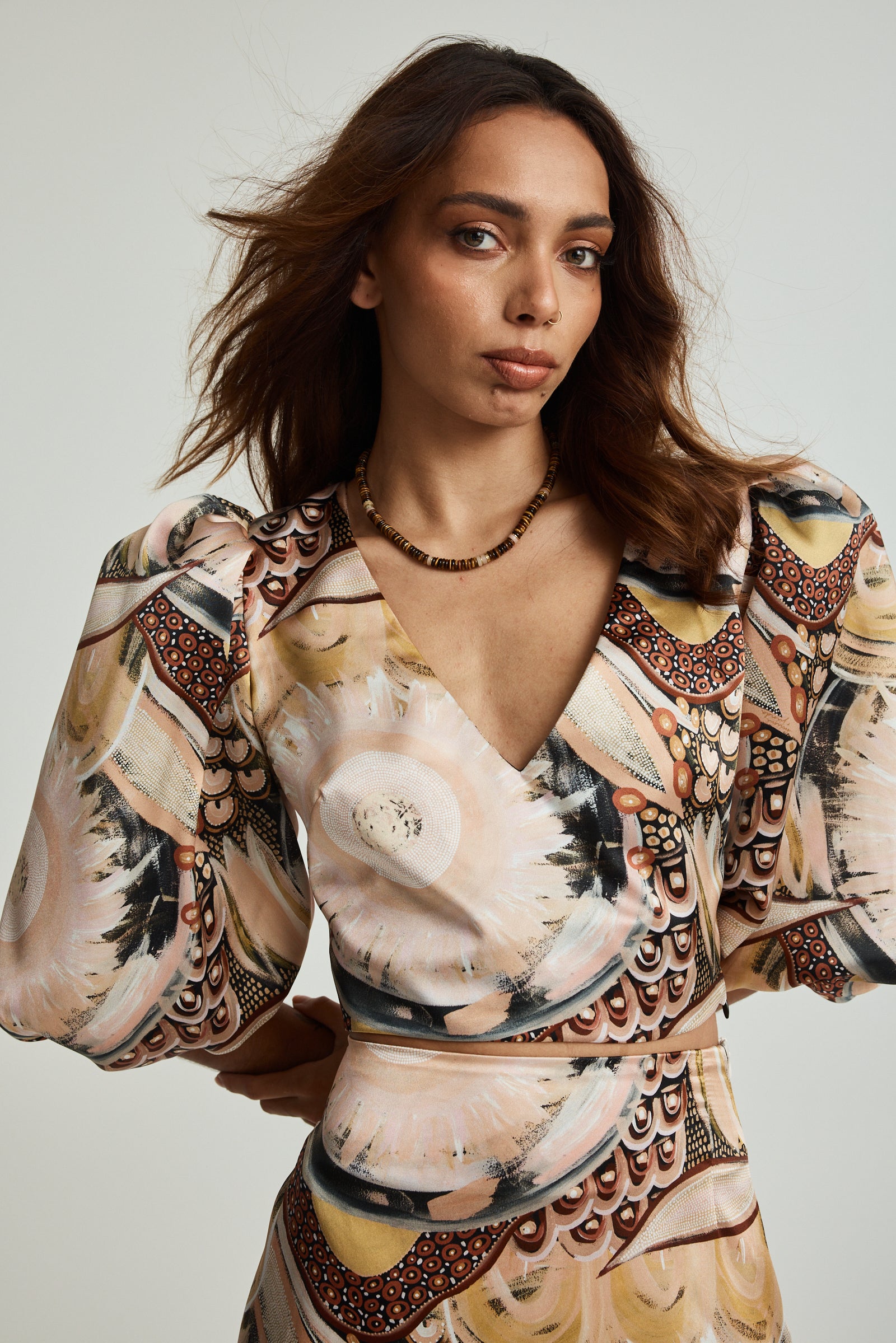 Yaara Shine Silk Puff Sleeve Blouse