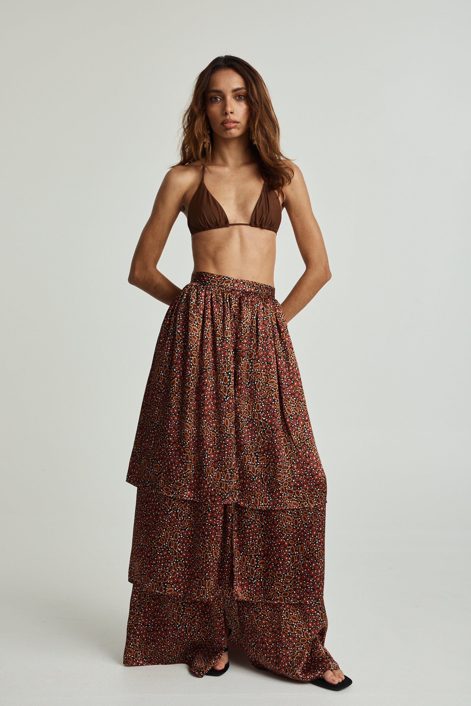 Collectors Edit | Jibaanga Chocolate Silk Layered Maxi Skirt