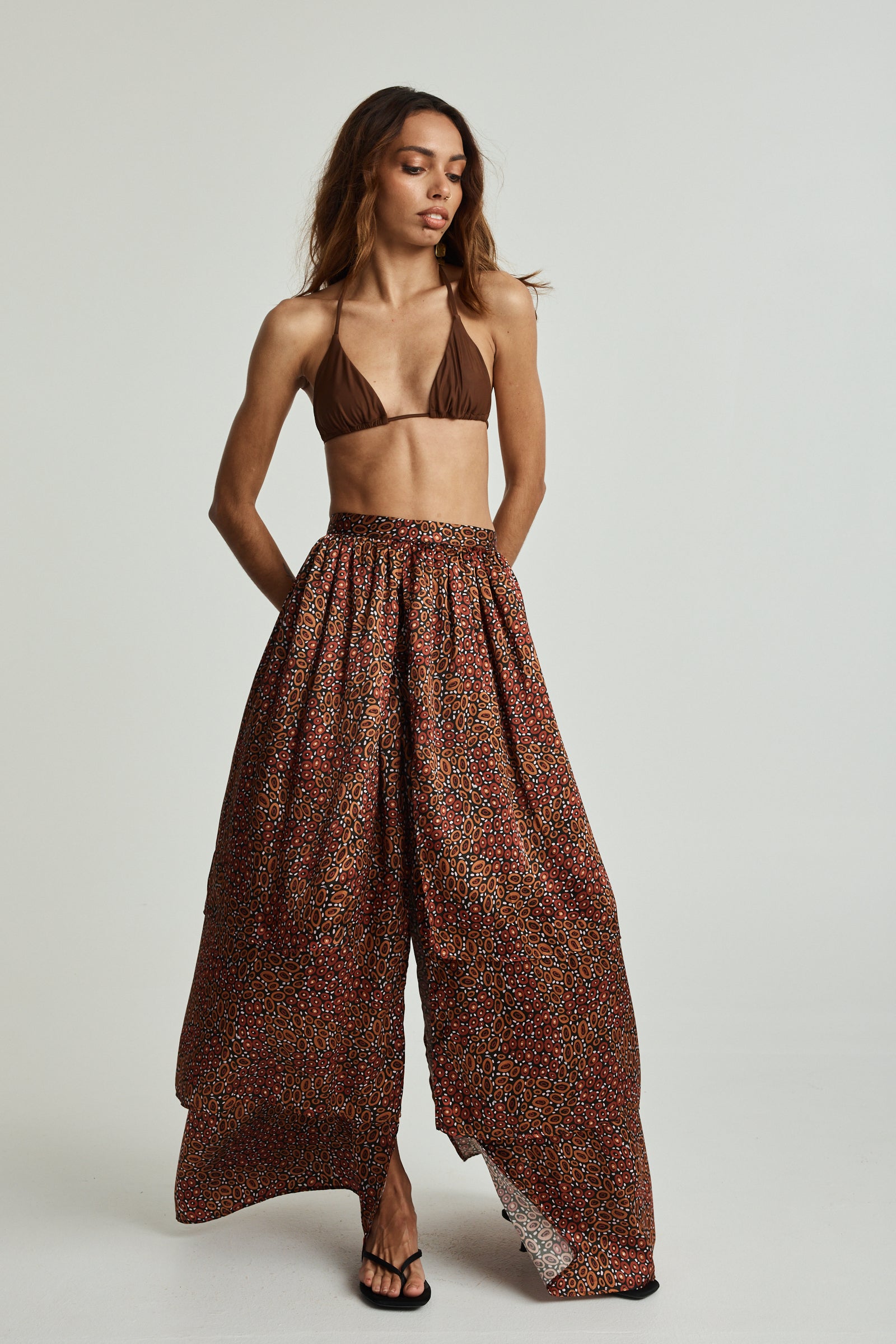 Collectors Edit | Jibaanga Chocolate Silk Layered Maxi Skirt