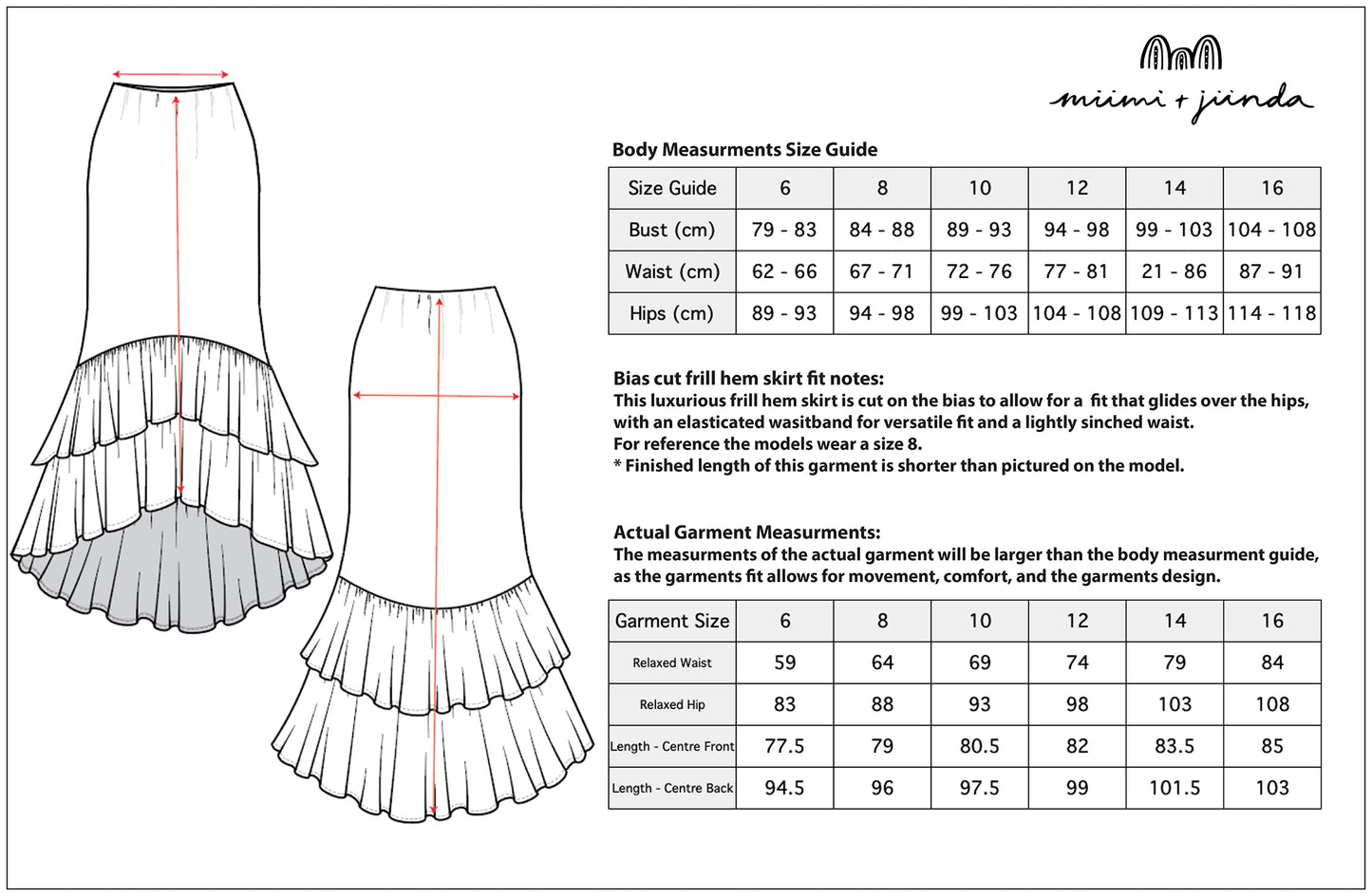 Jaanymili Silk Bias Cut Frill Skirt