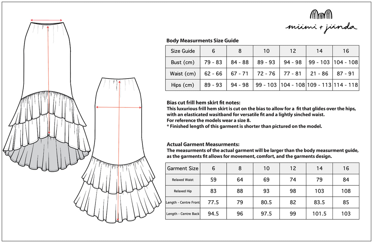 Miinggi Linen Bias Cut Frill Skirt