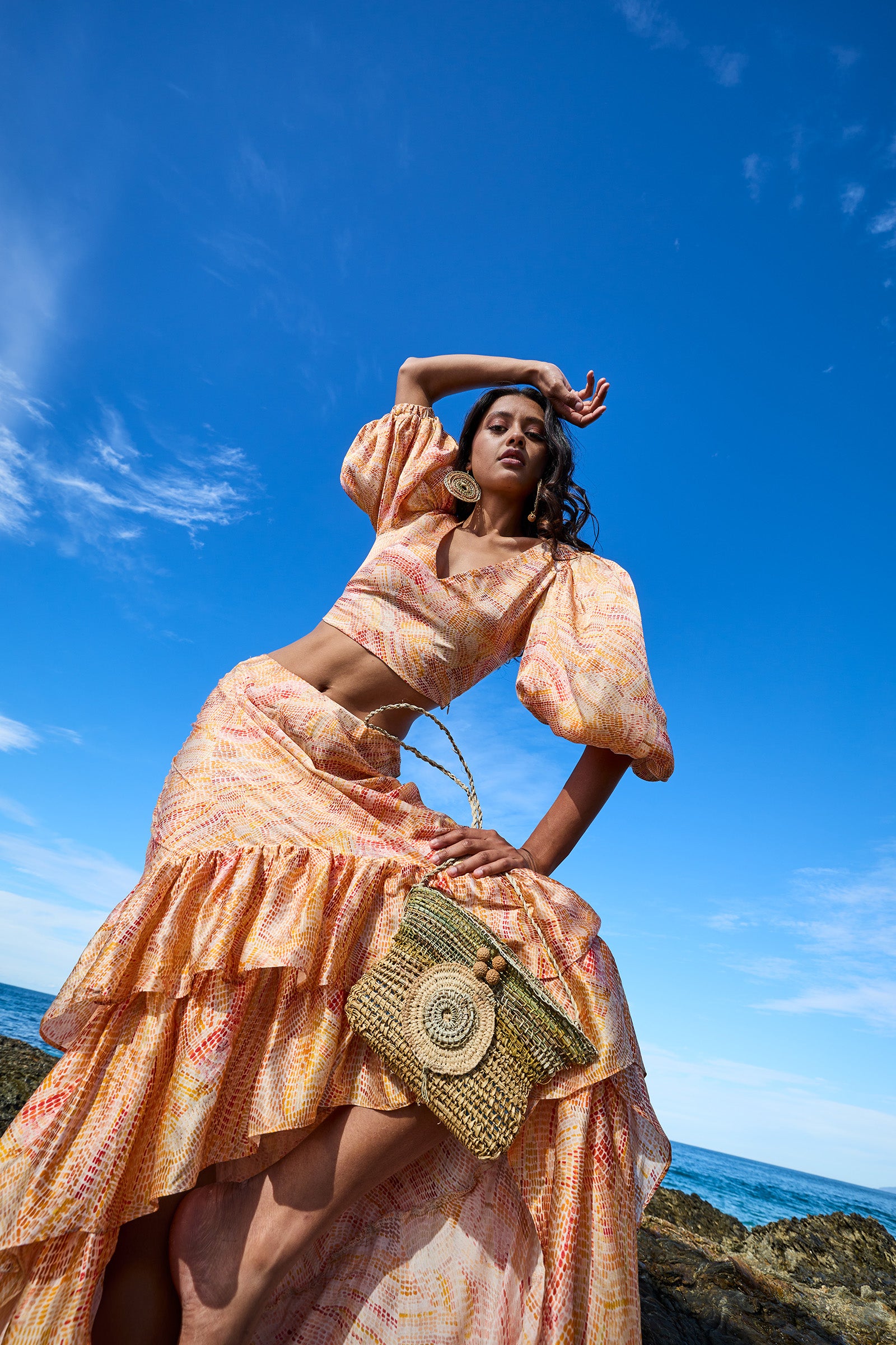 Collectors Edit | Jaanymili Sunset Silk Bias Cut Frill Skirt