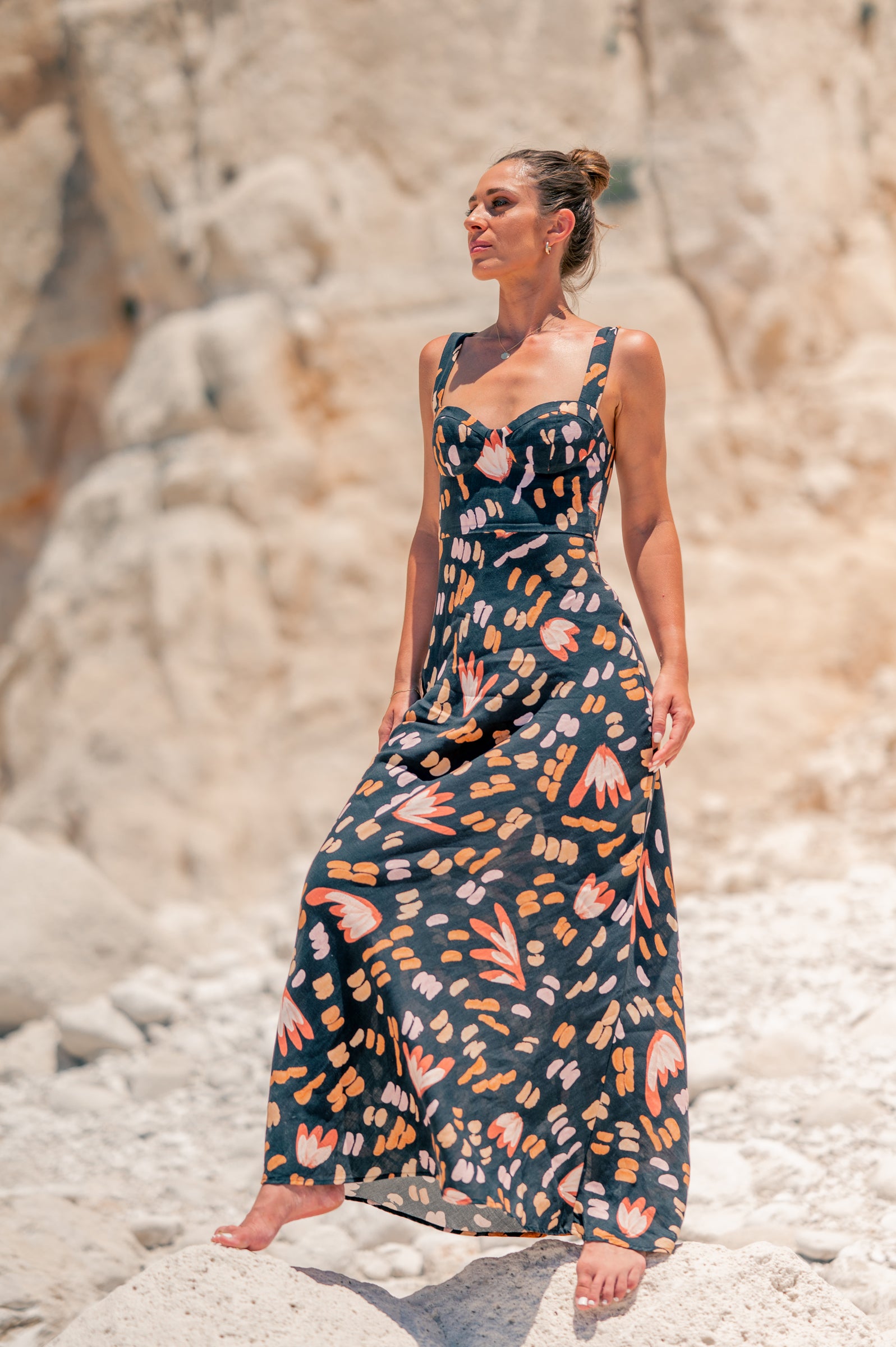 Jari & Jinda Black Linen Maxi Dress (Ready To Wear)