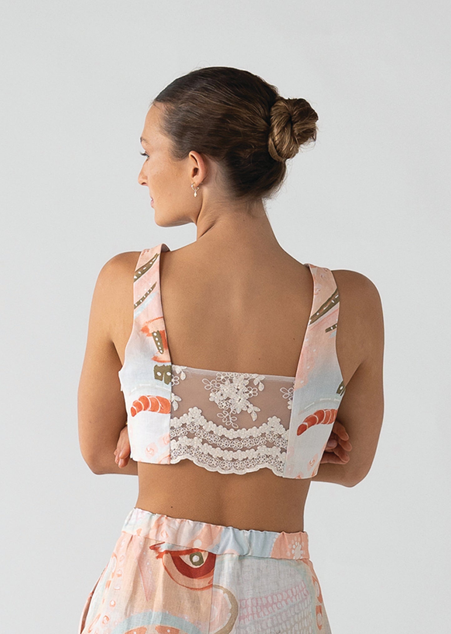 Miinggi Linen Lace Back Crop Top