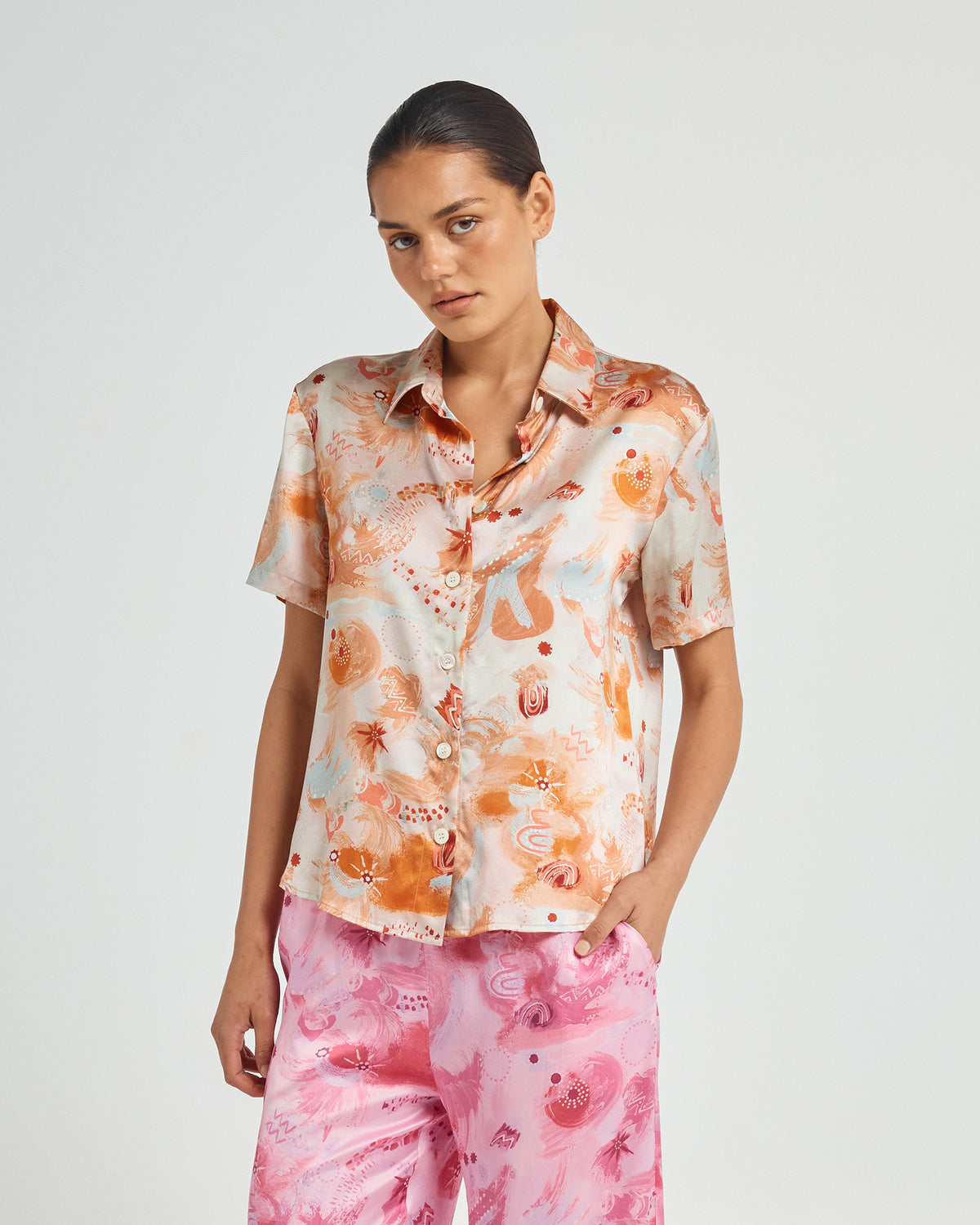 Fluid Short Sleeved Silk Shirt