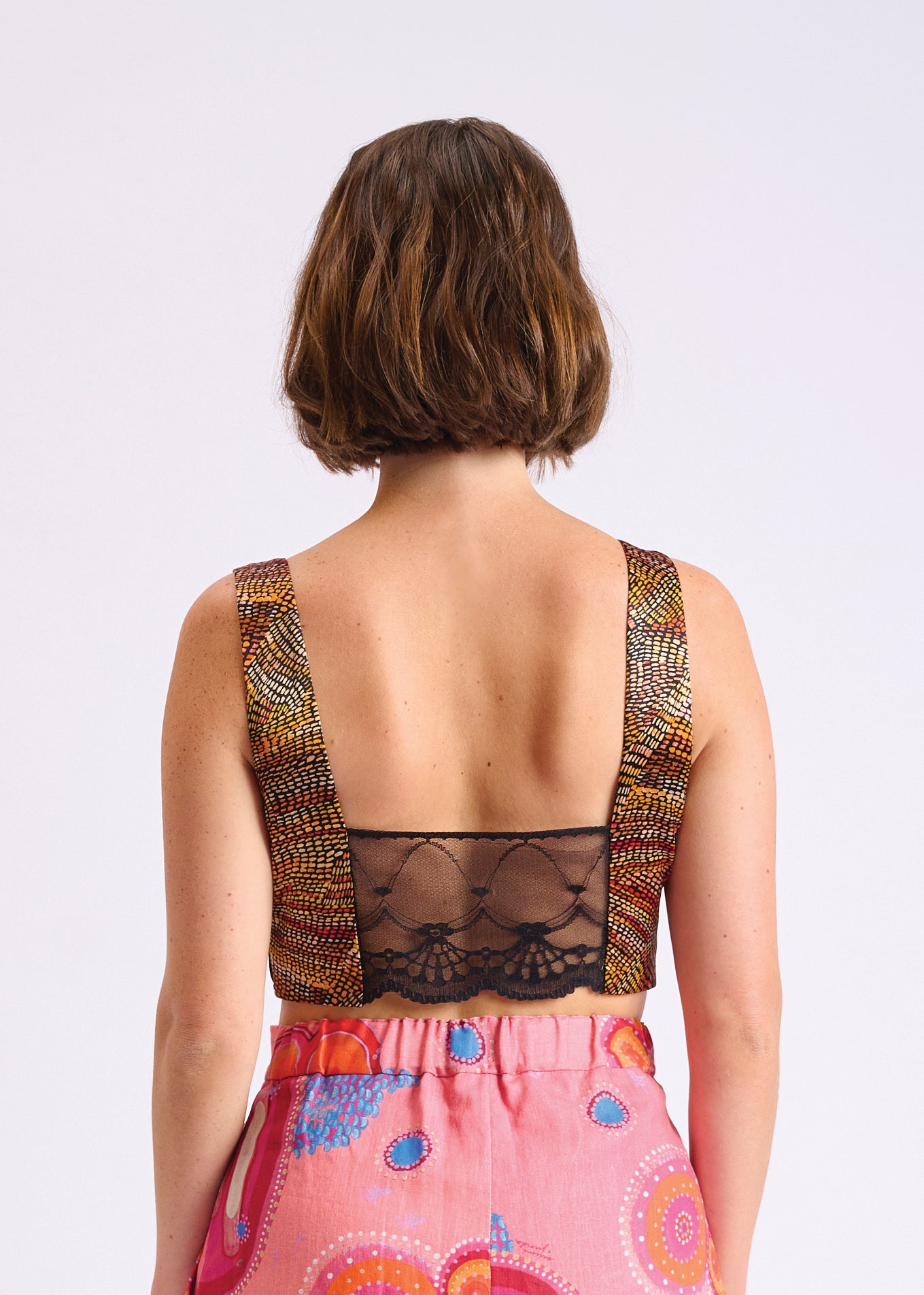 Jaanymili Lace Back Silk Crop Top