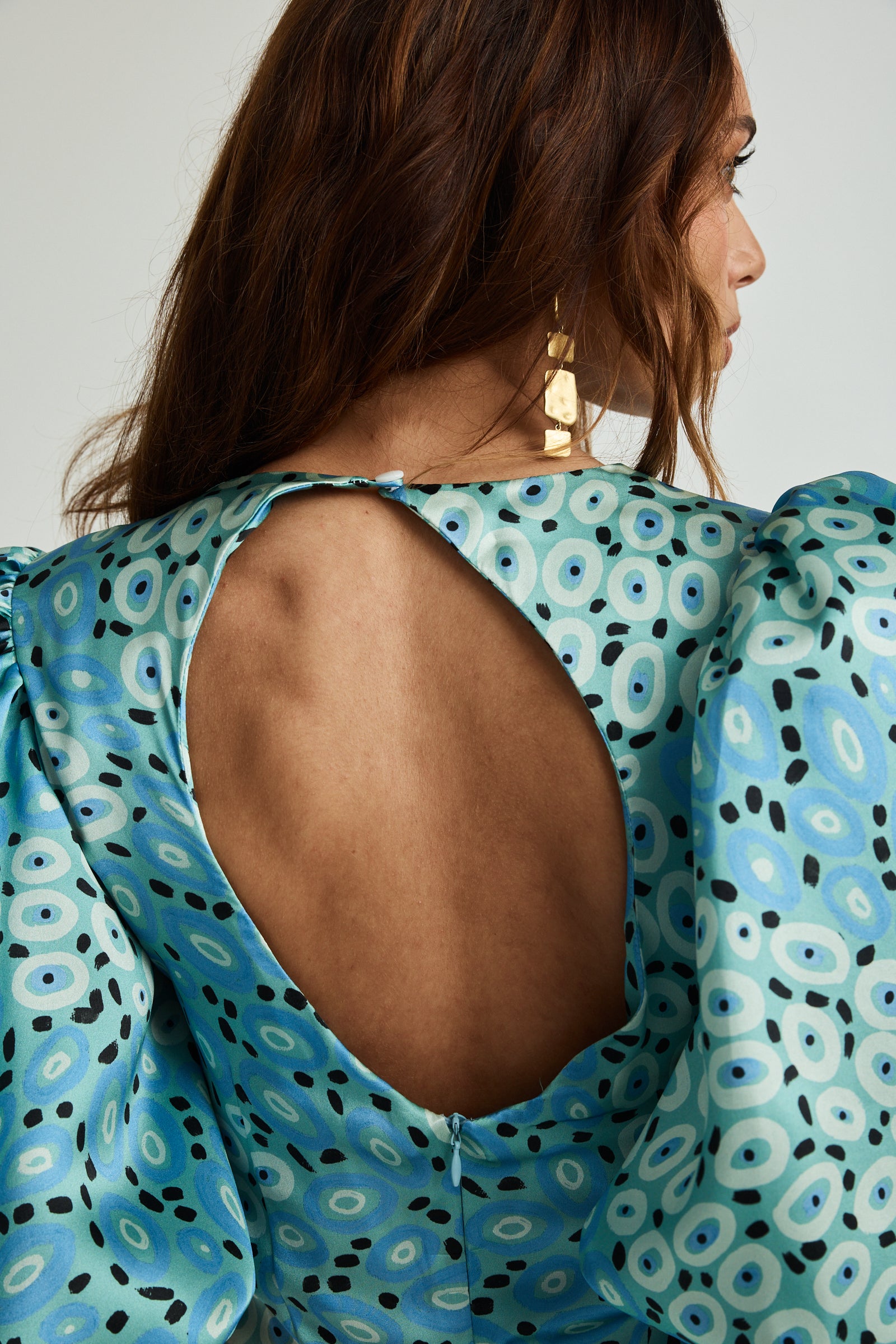 Jibaanga Sky Blue Silk Puff Sleeve Dress