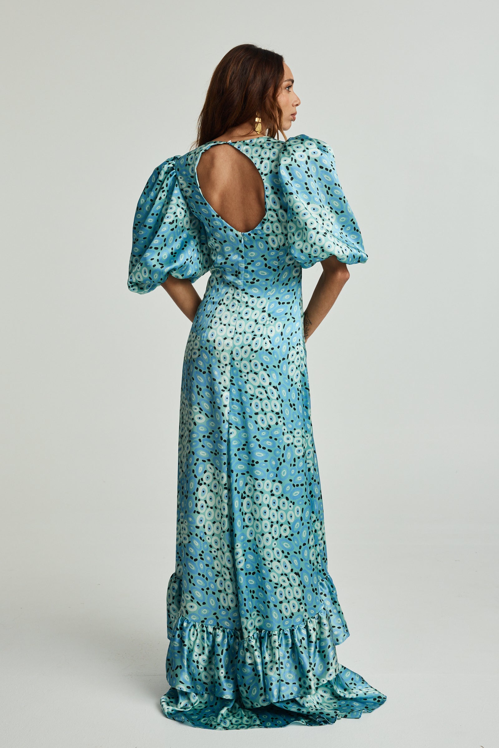 Jibaanga Sky Blue Silk Puff Sleeve Dress
