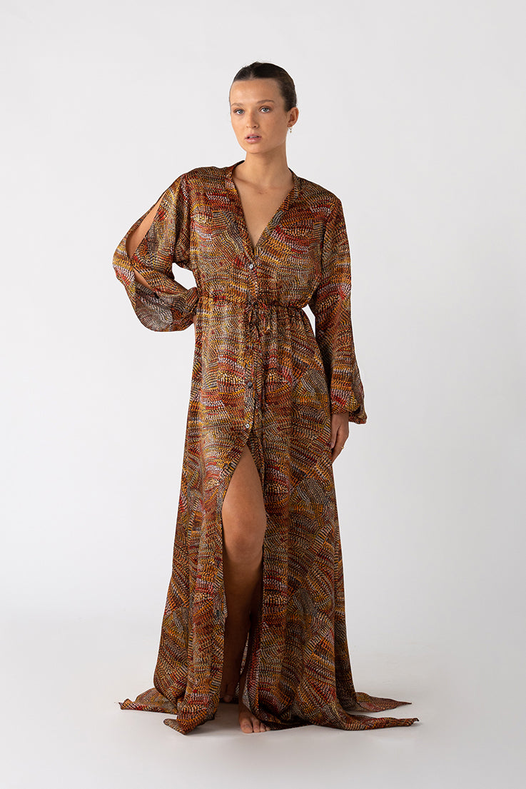 Collectors Edit | Jaanymili Button Front & Slashed Sleeved Silk Dress