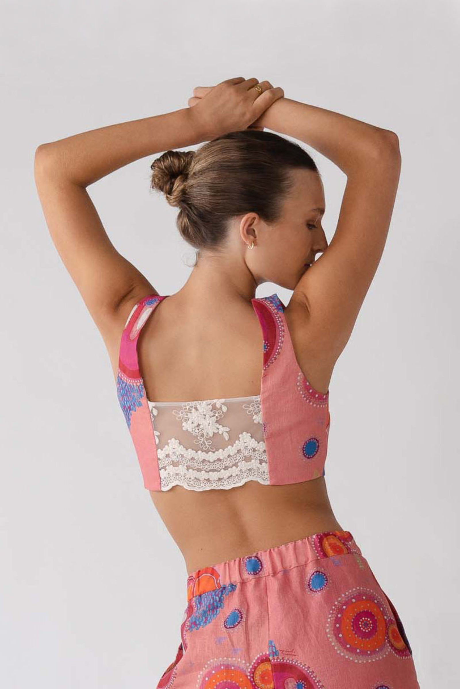 Yaara Linen Lace Back Crop Top (Ready To Wear)