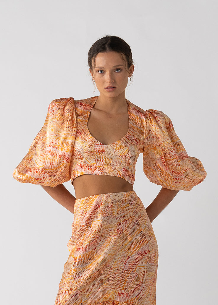 Jaanymili Sunset Silk Full Sleeve Keyhole Blouse (Ready To Wear)